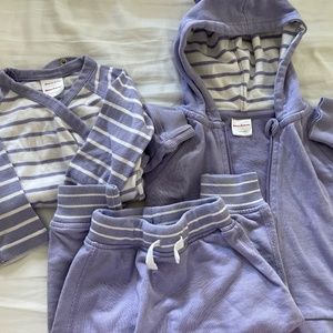 Hanna Andersson purple sweatsuit set onesie with ears 18-24